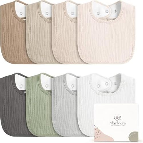 MairMore Muslin Baby Bibs, Drool Bibs for Boys and Girls, 8-Pack