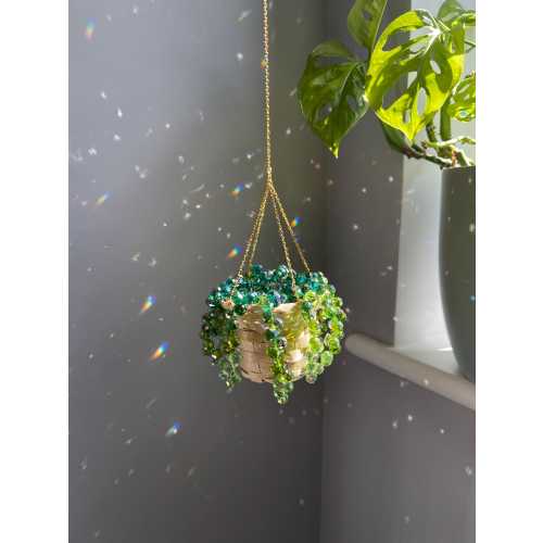 Forever Plant Beaded Plant Sun Catcher Beaded Hanging Plant Wire Crystal Plant Decor Forever Succulent Green Suncatcher