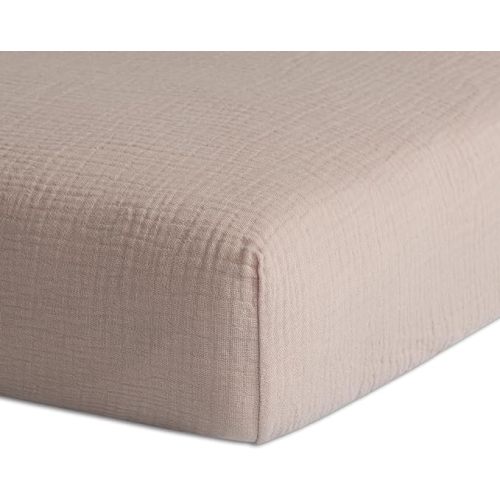 Muslin Crib Sheet, 100% Cotton Fitted Crib Sheet 28x52 Soft and Breathable Baby Boys Girls Cover for Standard Crib and Toddler Mattresses, Beige