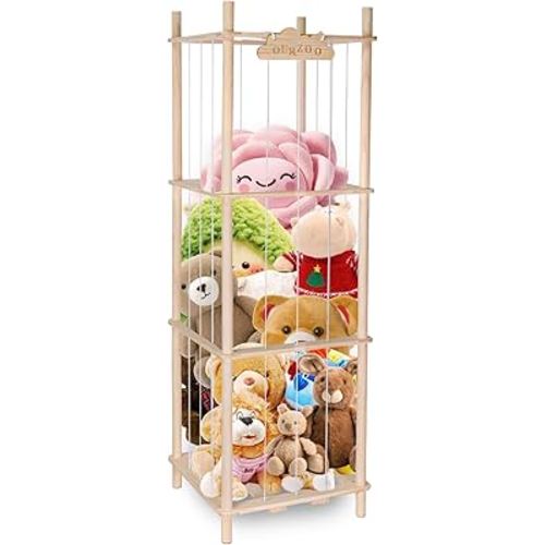 Stuffed Animal Storage, 57 inch Large Wood Stuffed Animals Cage, Stuffed Animal Zoo, Toy Storage Organizer for Nursery Playroom Bedroom