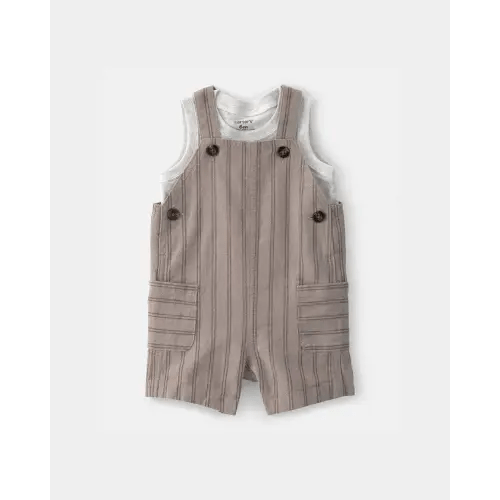 Baby Boy 2-Piece Striped Overall Set - Brown | Carter's