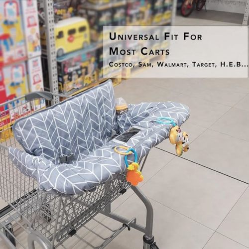Shopping Cart Cover for Baby, 2 in 1 cart Cover for Babies N high Chair Cover, Padded Grocery cart seat Cover for Baby Girl boy, with 1” Thick/Removable/Reversible Cushion, Grey;