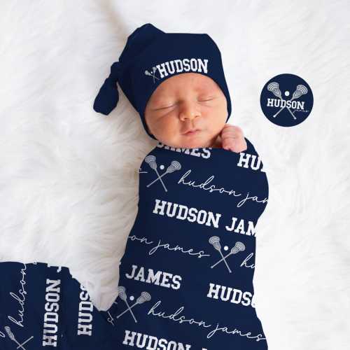 Personalized Lacrosse Baby Blanket, Lax Swaddle Set, Sports Theme