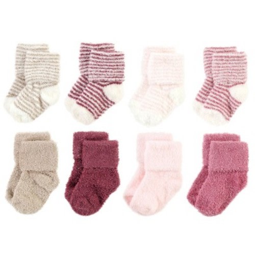 Hudson Baby Infant Girl Cozy Chenille Newborn and Terry Socks, Blush Pink Stripe, 0-6 Months