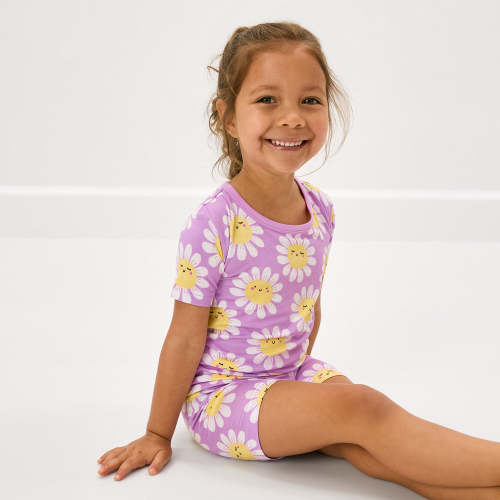 Flower Power Two-Piece Short Sleeve & Shorts Pajama Set - Little Sleepies