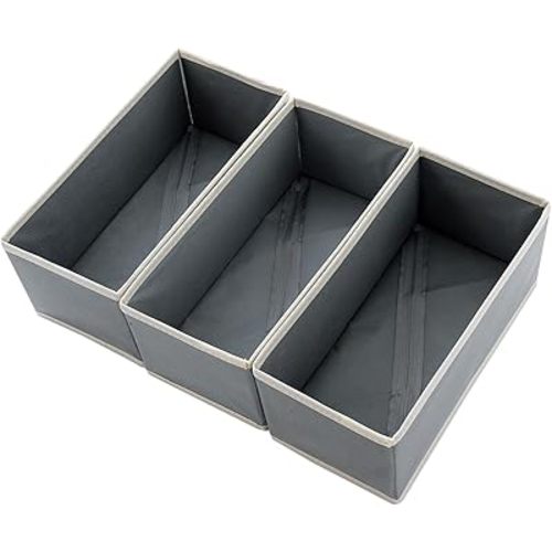 Sock Drawer Organizer 3 Pack Light Grey, Small Storage Bins for Underwear, 4.8' Tall Fabric Dresser Divider for Closet & Drawer, Durable Breathable Multipurpose Drawer Organizer for Clothes