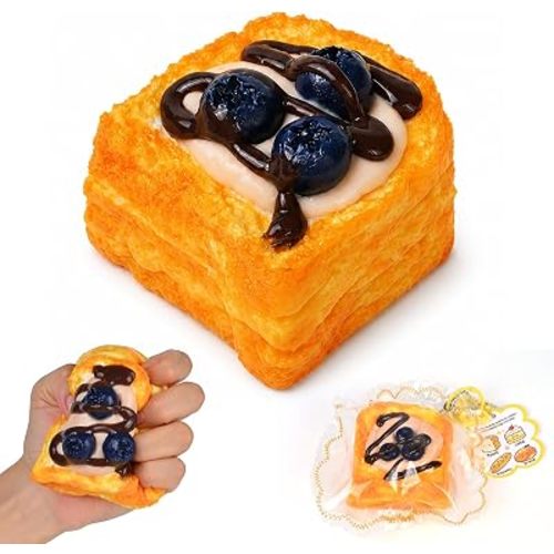 Blueberry Toast Squishy Toys Slow Rising Sticky Realistic Food Squeeze Toy