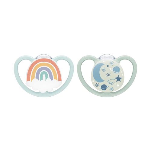 NUK Space Glow-in-the-Dark Orthodontic Pacifiers, 0-6 months, Night & Day, 2 Pack
