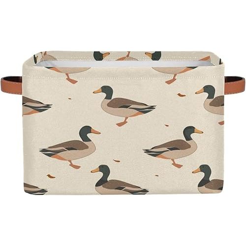 Cute Animal Mallard Duck Collapsible Storage Bins, Fabric Storage Baskets for Shelves, Rectangular Shelf Basket for Organizing, Home Decor Closet Bin with Handles - 1 Pack