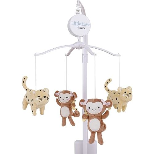 NoJo Little Love Sweet Jungle Friends Pink and Tan Plush Monkey and Cheetah Musical Mobile