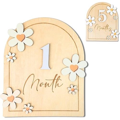 Baby Monthly Milestone Cards - Wooden Monthly Milestone Discs - Newborn Photography Props to Document Your Baby´s Growth - Baby Announcement Sign (B05)