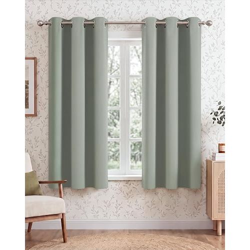 NICETOWN Sage Green Room Darkening Curtains 63 Inches Long 2 Panels for Living Room, Bedroom, Nursery Summer Thermal Insulated Blackout Drapes Grommet Noise Reducing Window Treatment, W40