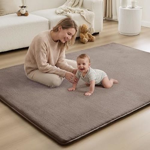 AceSoul Baby Play Mat for Floor,Large 71"x79"Foam Rug Mat,1.3" Thick Elasti-Foam Mat for Toddler,Infant,Kids,Non-Slip Backing Safe for Crawling,Brown