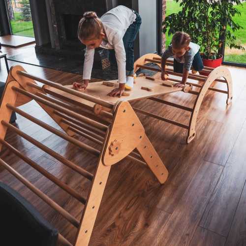 Montessori furniture WoodandHearts Set of three items Climbing Arch Toddler Ramp and Montessori Triangle Baby toys Climbing gym dreieck