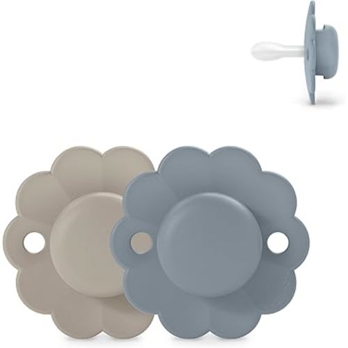 Suavinex Wonder Baby Pacifier, SX Pro Silicone Nipple, Reversible, Non Irritating Shield Design, 2Pk Pacifiers 6-18 Months, Made in Europe, Cloud/Lake