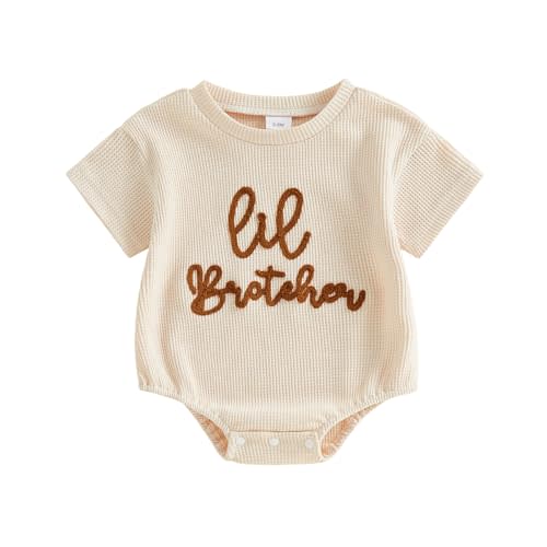 Little Brother Newborn Outfit Infant Baby Boy Lil Bro Shirt Bubble Romper Waffle Bodysuit Siblings Matching Clothes