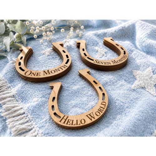 Western Baby Milestone Markers: Engraved Wooden Horseshoe Set