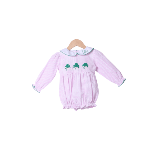 French Knot Clover Pink Seersucker Bubble