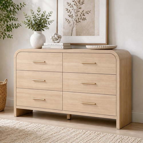 Vintagearth, Bedroom Dresser, 54 inches Wide, 6 Drawers, Oak
