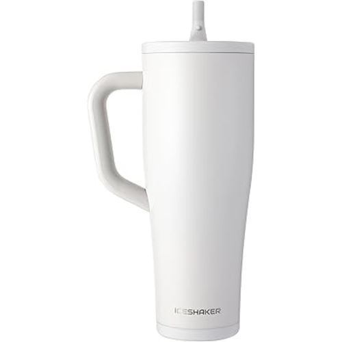 Ice Shaker 40 oz Tumbler with Handle and Straw | 40oz Sandy Beach | Cold for 30+ Hours | 2-in-1 Tumbler Shaker Bottle | Odor-Free 40 ounce Bottle for Water, Protein Shakes, Smoothies, Cocktails