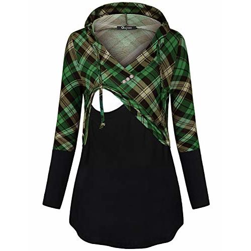 Quinee Women's Long Sleeve Plaid Colorblock Nursing Pullover Hoodie Sweatshirts