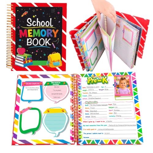 Giant School Memory Book First and Last Day of School Years | From Preschool to 12th Grade 15 Keepsake Pockets,Kids Photo Album Scrapbook Childhood Storage Picture Back to School Supplies