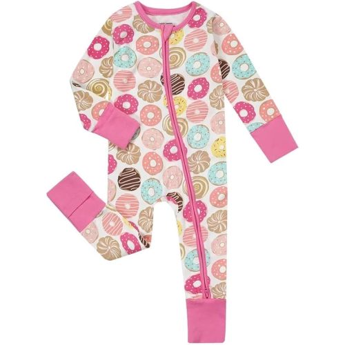 Teach Leanbh Unisex Baby Footless Pajamas with Mittens and Feet Cuffs Cotton 2 Way Zipper Long Sleeve Romper Sleep and Play
