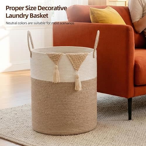 OIAHOMY 60L Nursery Hamper Laundry Basket Laundry Hamper Brown/White