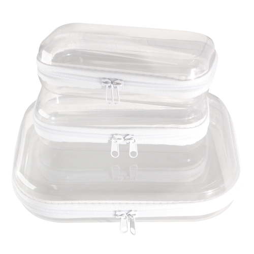 3 Pcs Clear Hard Shell Zipper Case, Transparent Waterproof Makeup Bag, Portable Travel Storage Organizer Pouch for Toy, Cosmetics, Stationery (2 Sizes)