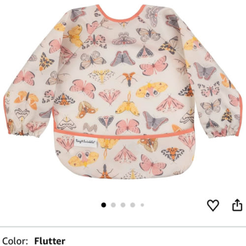 Tiny Twinkle Long Sleeve Bib for Babies & Toddlers – Waterproof Smock Bib for Eating – Machine Washable & Mess-Proof, Baby Feeding Essential & Shower Must-Have(Flutter, 6–24M)