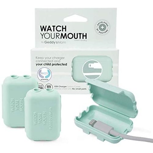 Geddy's Mom, Watch Your Mouth, Child-Safe USB Charger Safety Cover, Baby Proofing Power Outlet Cover, Toddler Safety Device, Electrical Protector (3 Pack, Dusty Aqua)