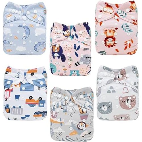 ALVABABY Baby Cloth Diapers 6 Pack with 12 Inserts Cloth Diaper Covers Adjustable Washable Reusable for Baby Girls and Boys 6DM119A