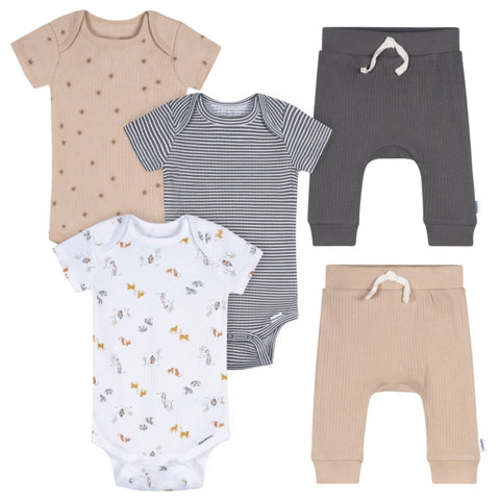 5-Piece Baby Neutral Safari Bodysuits & Pants Set