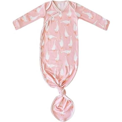 Copper Pearl Baby Gown - Knotted Newborn Sleepers for Baby Boy and Girl, Soft Stretchy Long Sleeve Infant Gowns with Bottom Tie and Hand Mittens, Perfect Hospital Coming Home Outfit (Goosie)