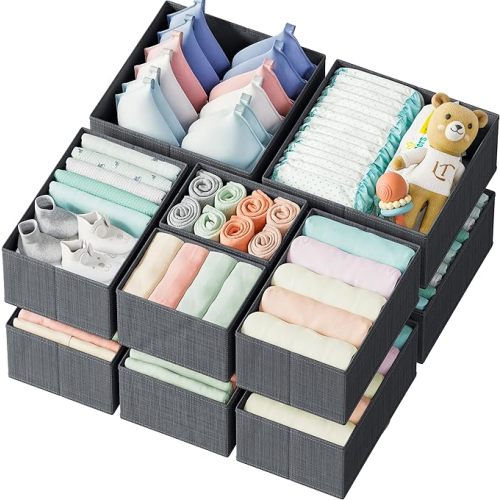 Drawer Organizer Set of 12 Dark Grey - Nursery, Bedroom, Closet Organizer & Storage