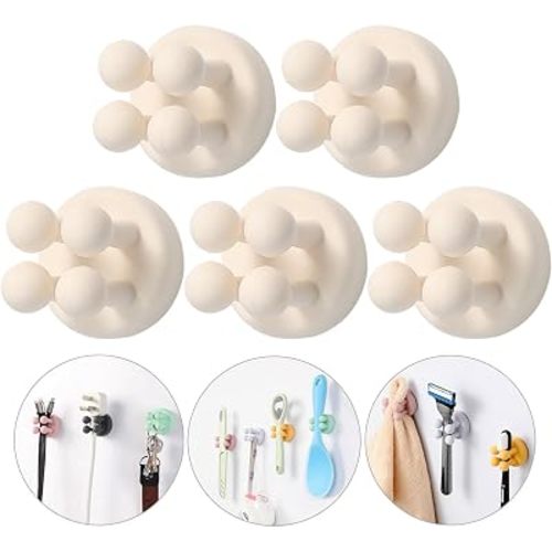 iBetterLife Self-adhesive Silicone Hook Holders - 5Pcs Mounted to Wall for Clipping Hanging Toothbrush Razor Towel Key Plug Cable, Utility Holders for Kitchen Bathroom Home Office Dorm Room Essentials