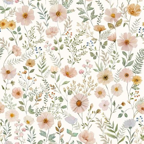 VEELIKE Vintage Pink Floral Peel and Stick Wallpaper Cottage Wildflower Meadow Contact Paper for Cabinets Shelves Walls 17.7''x118'' Self Adhesive Removable Flower Wallpaper for Nursery Bedroom Dorm