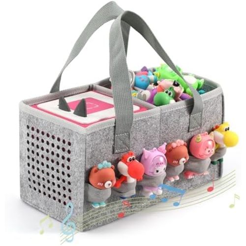 Carrying case for Toniebox Audio Player and Figurines Starter Set,Felt Organizer Bag,Travel for toniebox 2 Earphone and charger accessories portable bag (Grey)