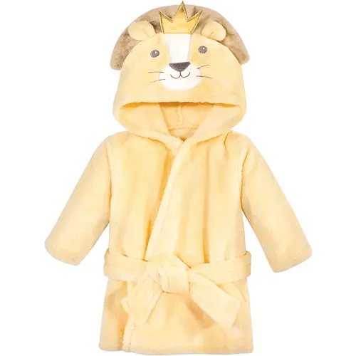 Hudson Baby Unisex Baby Plush Animal Face Bathrobe, King Lion, 0-9 Months