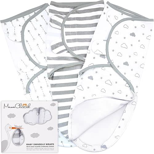 Mama Cheetah Baby Swaddle Blanket with Zipper, Newborn Swaddle Sack, Baby Swaddles Sleep Sack 0-3 Months, Baby Swaddle Wrap for Baby Boy & Baby Girl, 3-Pack