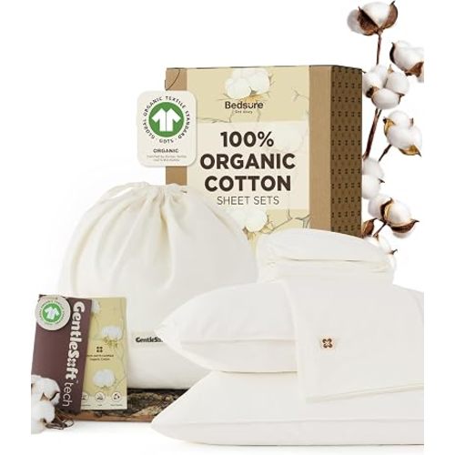 Bedsure PureWoven 100% GOTS Organic Cotton Sheets, California King Size