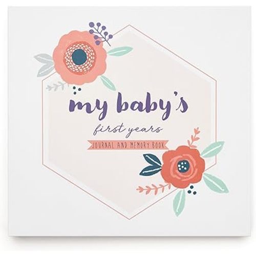 Baby Memory Book Girl - Keepsake Journal and Scrapbook Photo Album for Girls First 5 Years, Baby Milestones, Floral, Hardcover