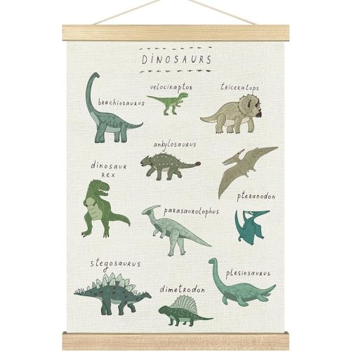 BCUANGD Dinosaur Dino Wall Decor - Baby Toddler Boys Room Wall Art Poster Hanger with Wood Frames, Inspirational Wall Hanging Canvas Decor for Kids Room Nursery Bedroom, 16x24 Inches