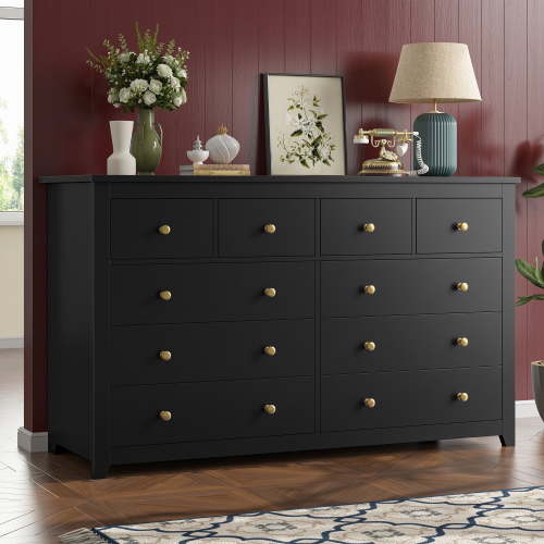 10 Drawer Dresser for Bedroom, Wide Chest of Drawers, Large Wooden Storage Dresser for Bedroom, Living Room,Hallway,Black