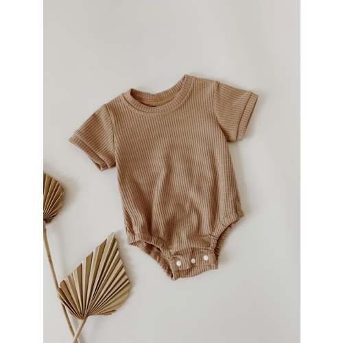 Waffle Short Sleeve Bodysuit | Camel