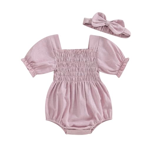 ZAXARRA Infant Baby Girl Plaid Romper Baby Pleated Romper Ruffle Festival Bodysuit Spring Summer Clothes with Headband