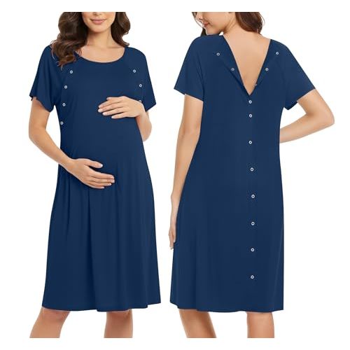 Ekouaer Women’s Nursing/Delivery/Labor/Hospital Nightdress Short Sleeve Maternity Nightgown with Button S-XXL