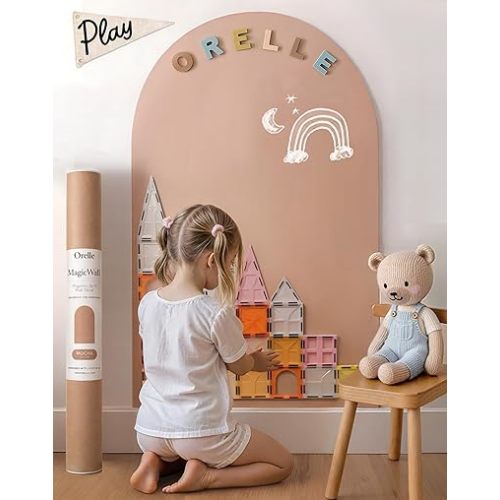 Orelle MagicWall | Magnetic Arch Wall Decal – Repositionable & Renter-Friendly | Peel & Stick Magnetic Wall Decal Chalkboard | Playroom Essentials | Large 24 x 39” | Mocha