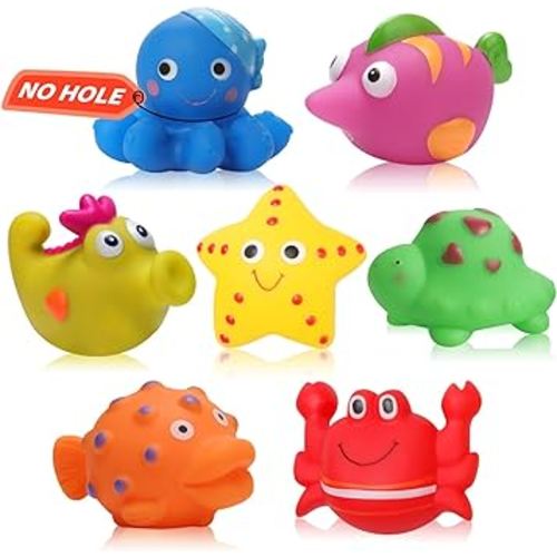 Mold Free Baby Bath Toys - 7 Pcs No Mold No Hole Ocean Animals Bathtub Toys for Toddlers 1-3/Infants 6-12-18 Months,Water Table Toys Shower Toys Pool Toys for 1 2 3 4 Year Old Boys Girls Kids