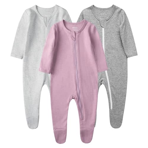 Owlivia Organic Cotton Baby Pajamas, Boys Girls 3-Pack Zip Front Sleep 'N Play, Footed Sleeper, Long Sleeve